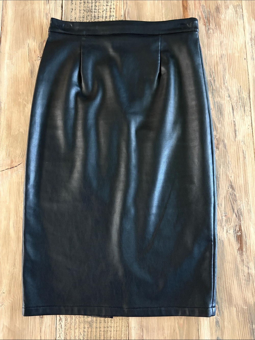 Olivaceous Black Faux Leather Pencil Skirt